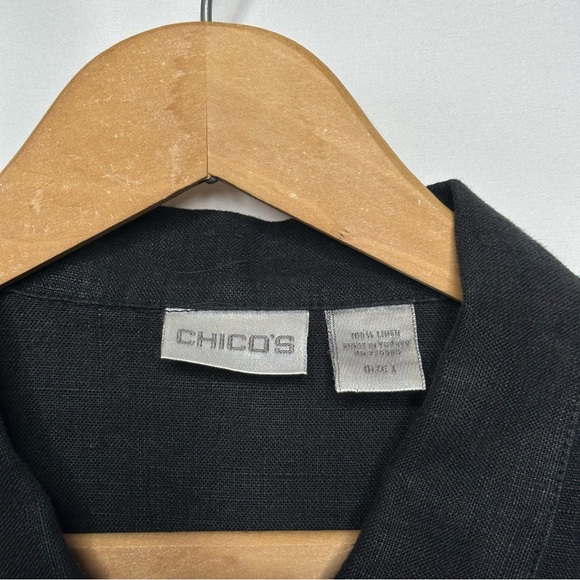 CHICO’S 100% Linen Black Boxy Fit Minimalist Button Down Top Size 1 - Picture 7 of 9